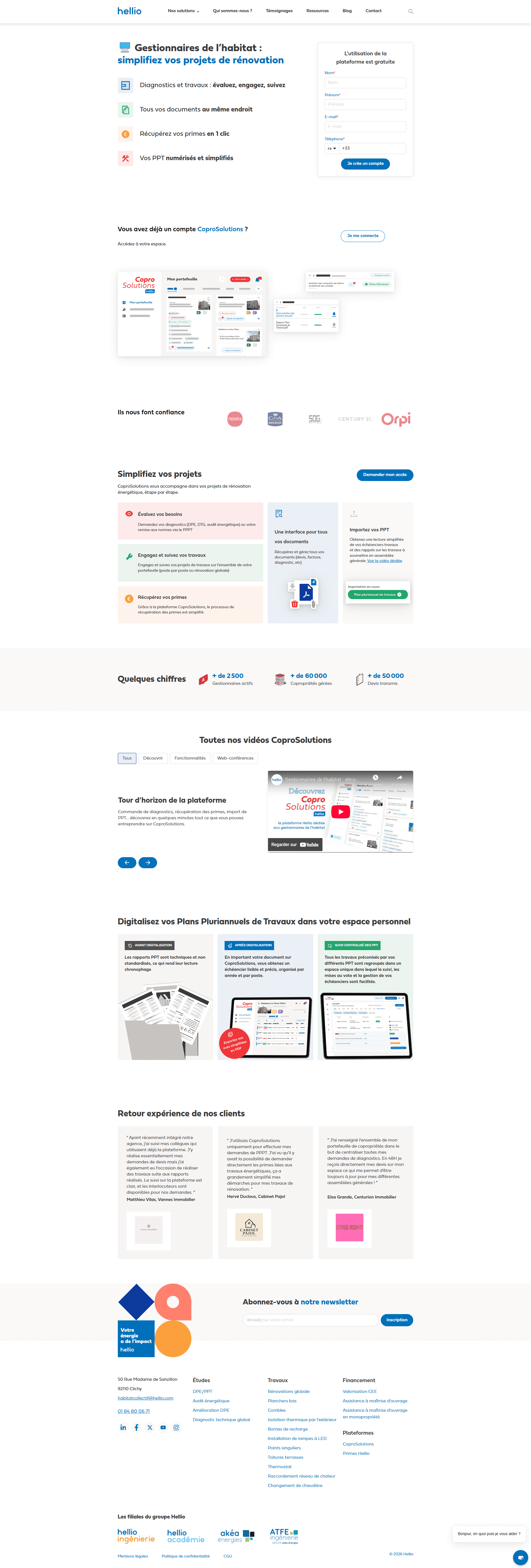 Capture d'écran du site web Hellio Copropriété : page 'Coprosolution'