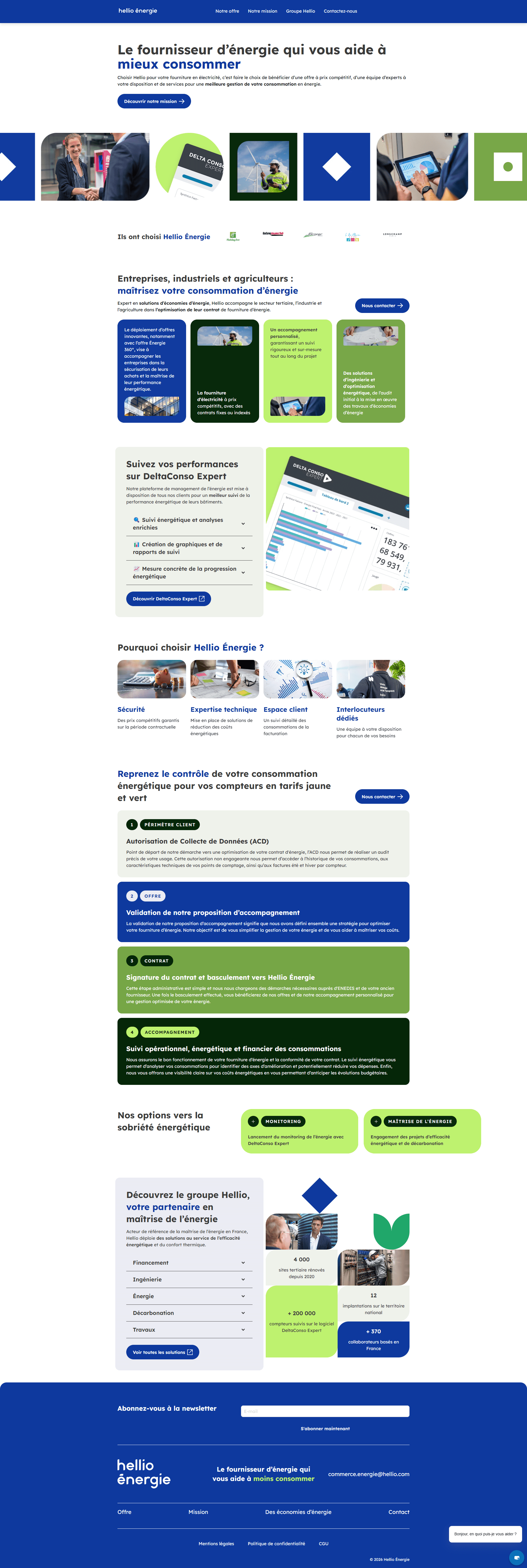 Capture d'écran du site web Hellio Énergie: page d'accueil