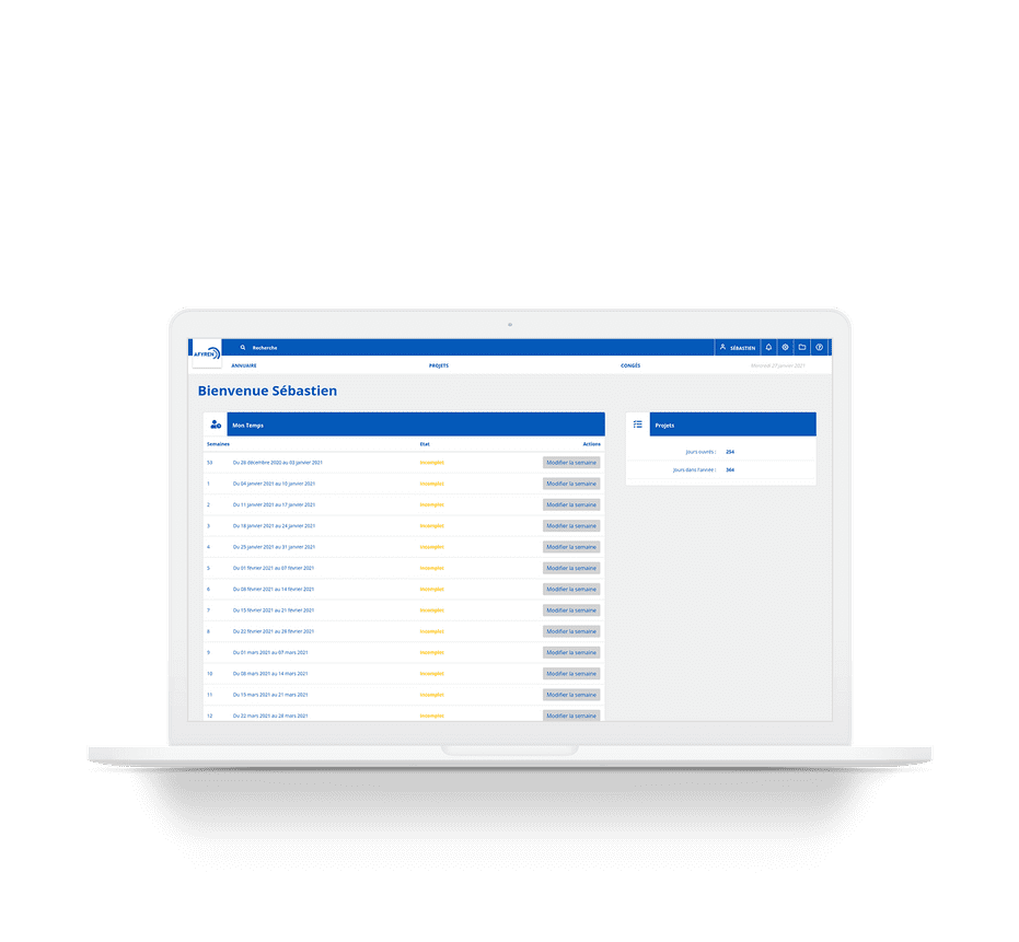 Ordinateur montant une page du projet ERP