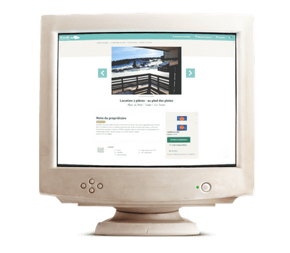 Ecran d'ordinateur retro avec une incrustration du projet Marmotte Locations
