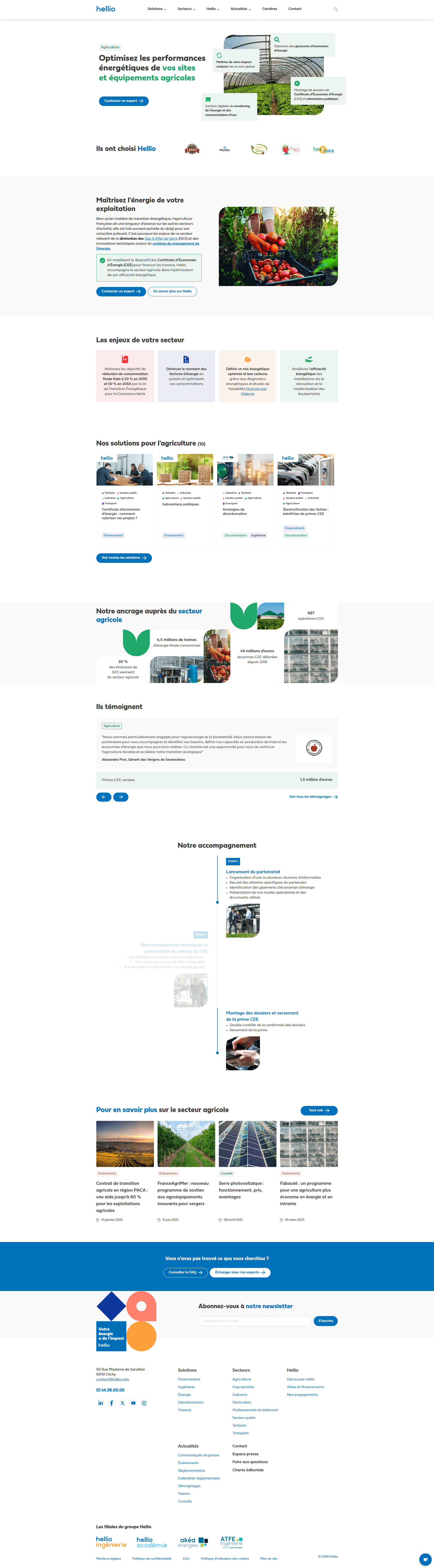 Capture d'écran du site web : page secteur 'Agriculture' 