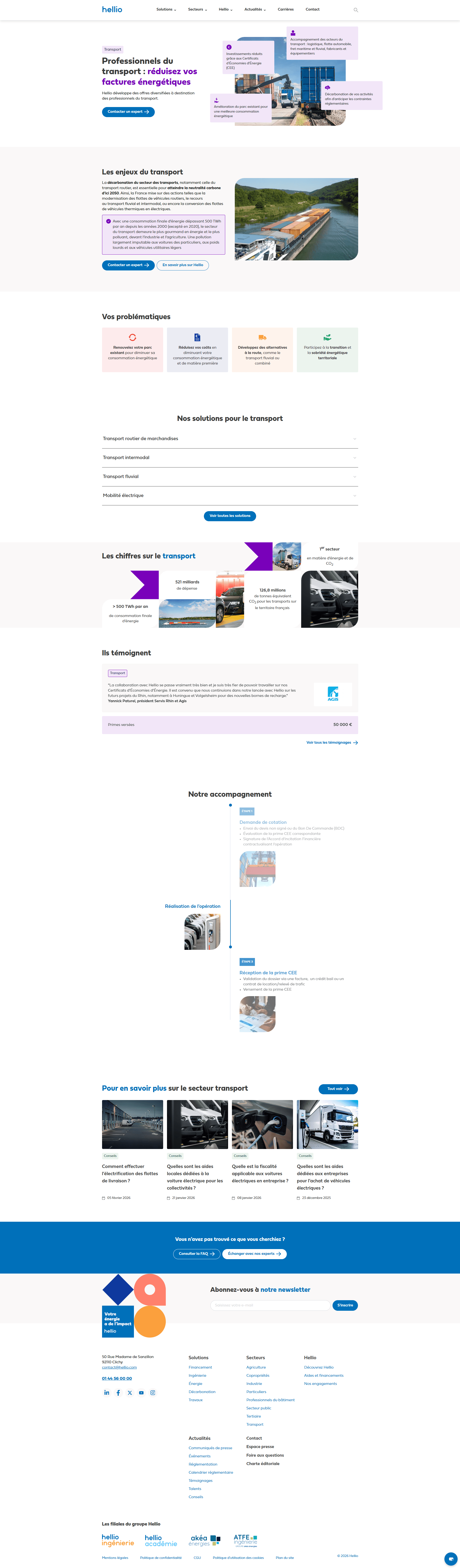 Capture d'écran du site web : page secteur 'Transport' 